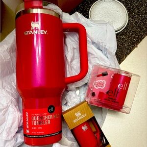 ELF Stanley Cup 40 Oz Full Set Keychain Red Delicious Pink Lip Oil Collab